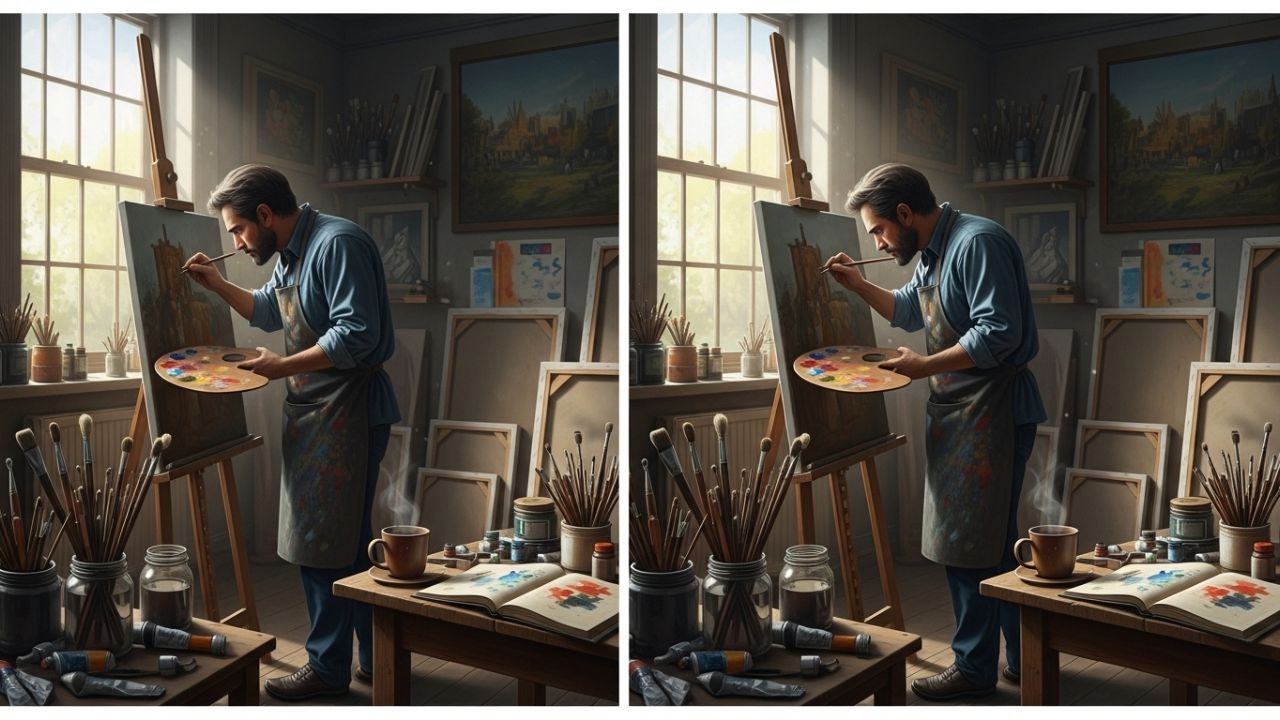 Spot the Difference Puzzle: Locate 3 Subtle Changes in the Painter Image Within 8 Seconds