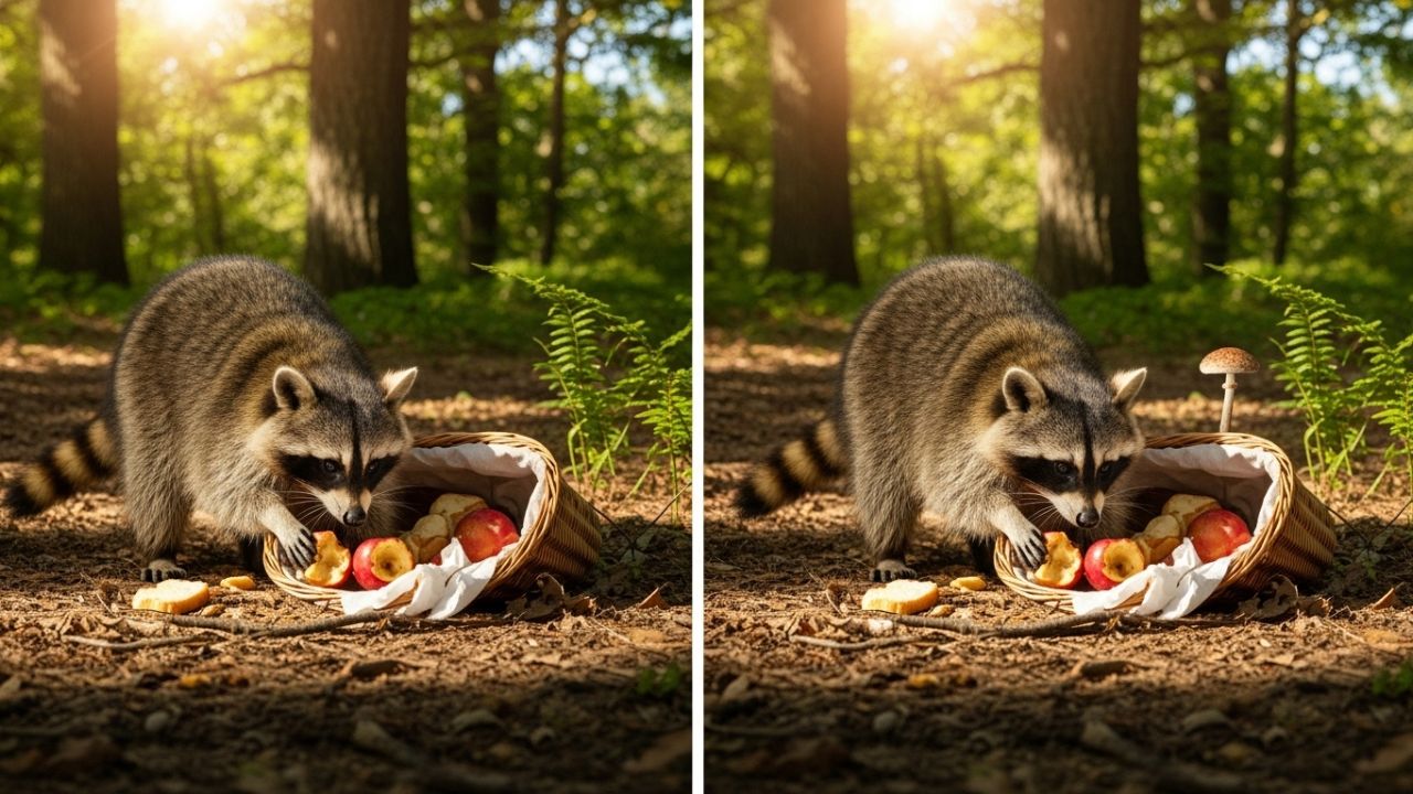 Observation Test: Spot 5 Differences in the Raccoon Image Within 25 Seconds