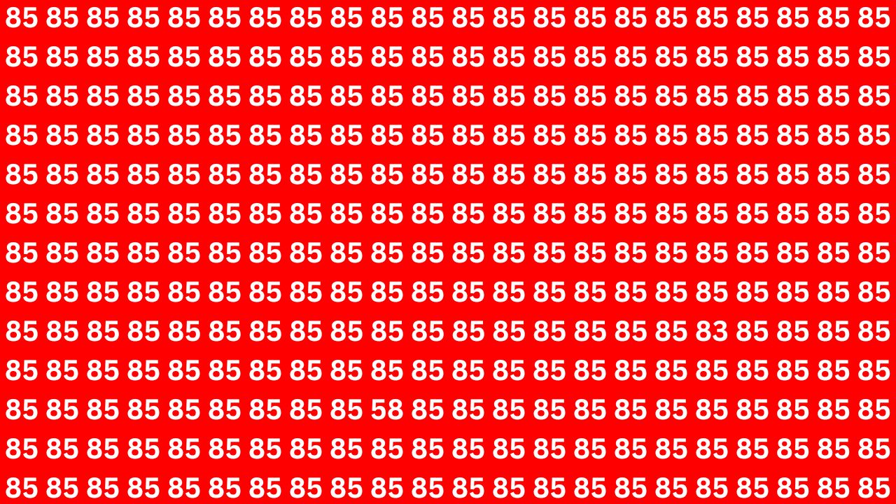 Optical Illusion Puzzle: Can You Find Numbers 83 and 58 Among 85s in 5 Seconds