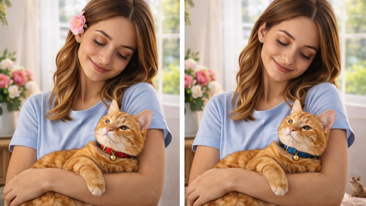 Picture Puzzle Challenge: Spot 3 Differences in the Girl and Cat Image in 8 Seconds