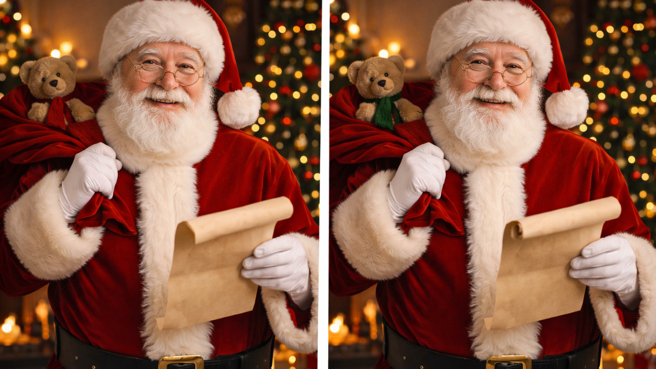 Spot the Difference Challenge: Find 3 Changes in the Santa Claus Image in 9 Seconds