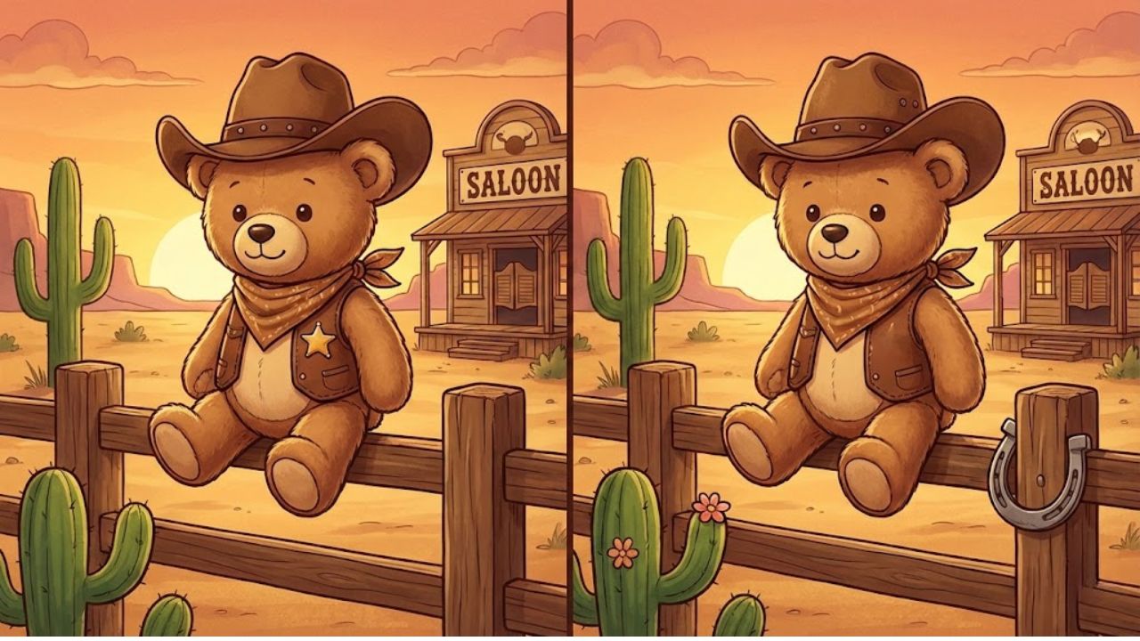 Spot the Difference Challenge: Find 3 Hidden Changes in the Cowboy Teddy Image Within 9 Seconds