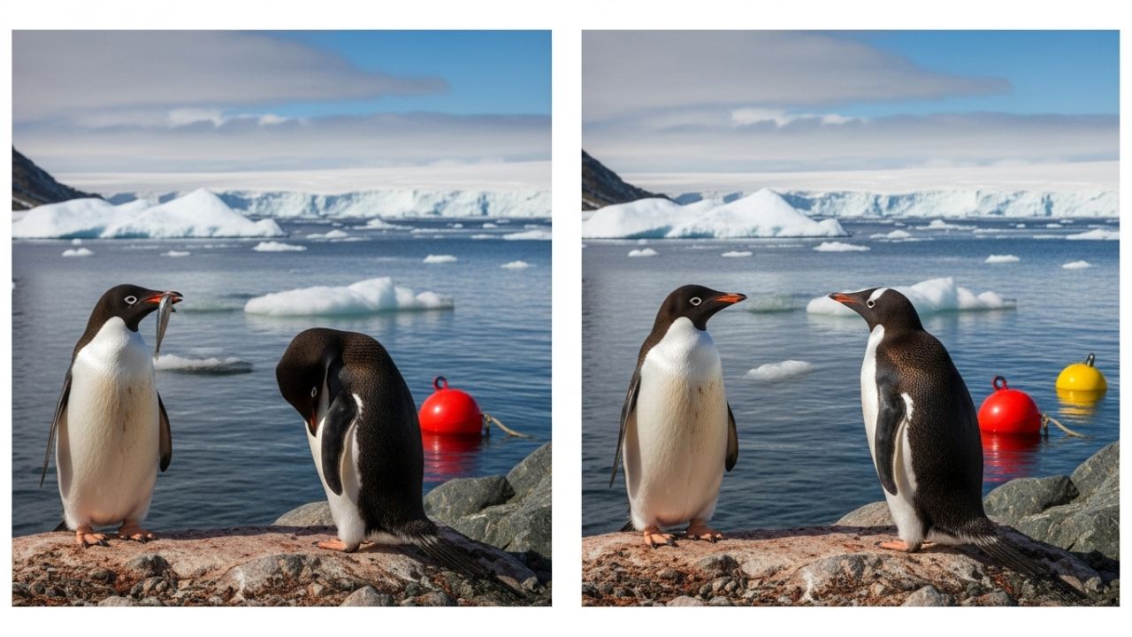 Spot the Difference Puzzle: Find 3 Changes in the Penguin Images in 15 Seconds
