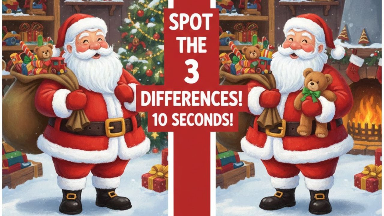 Spot the Difference Test: Find 3 Hidden Changes in the Santa Image Within 10 Seconds