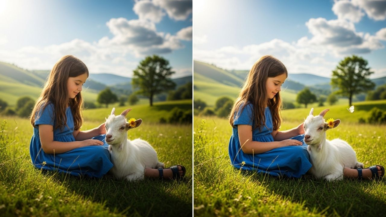 Spot the Difference Test: Find 3 Hidden Changes in the Girl and Goat Image in 7 Seconds