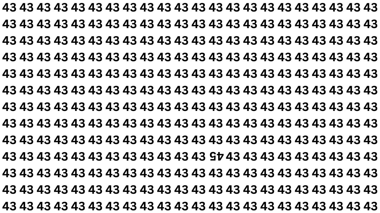 Tricky Optical Illusion IQ Test: Find the Inverted 45 Hidden Among 43s
