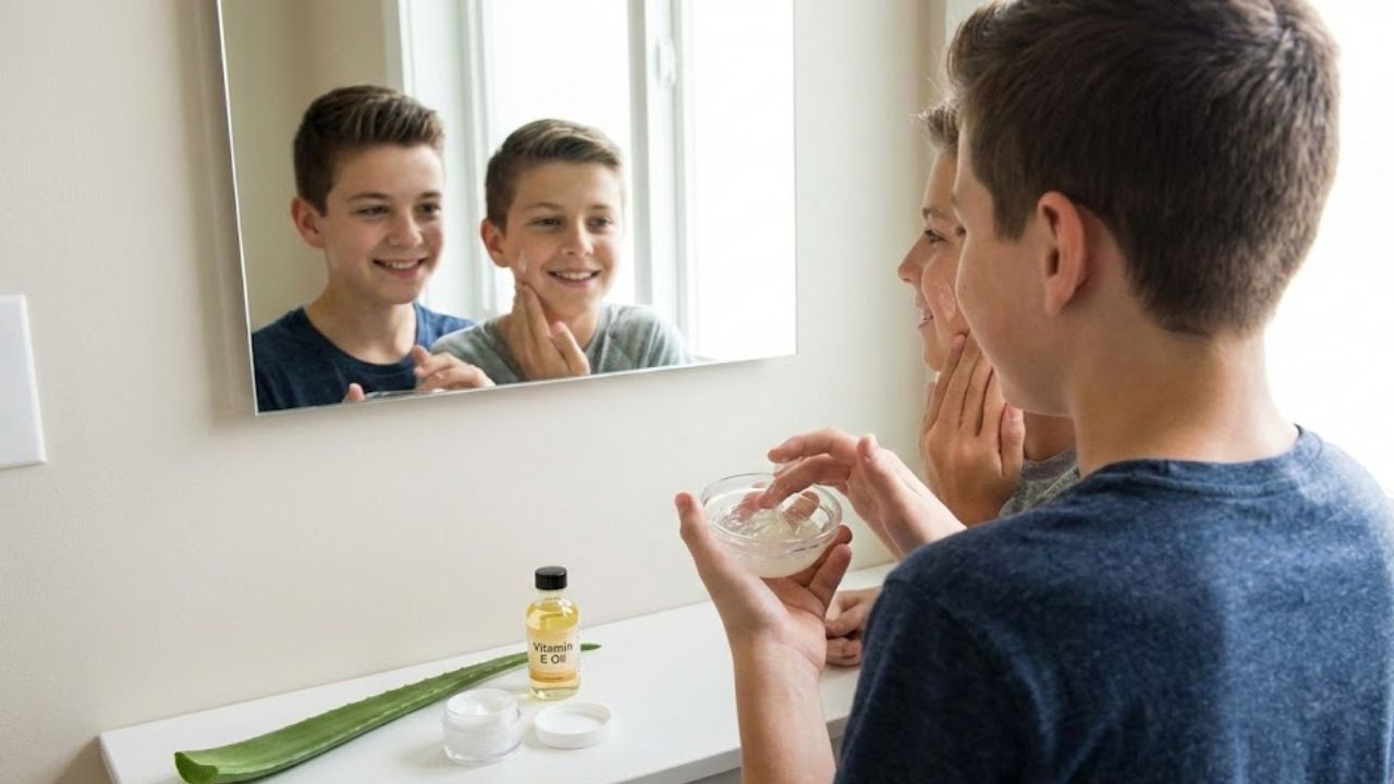 Boys Massage Aloe Vera and Vitamin E Oil for Acne-Free Skin — Results in 10 Days