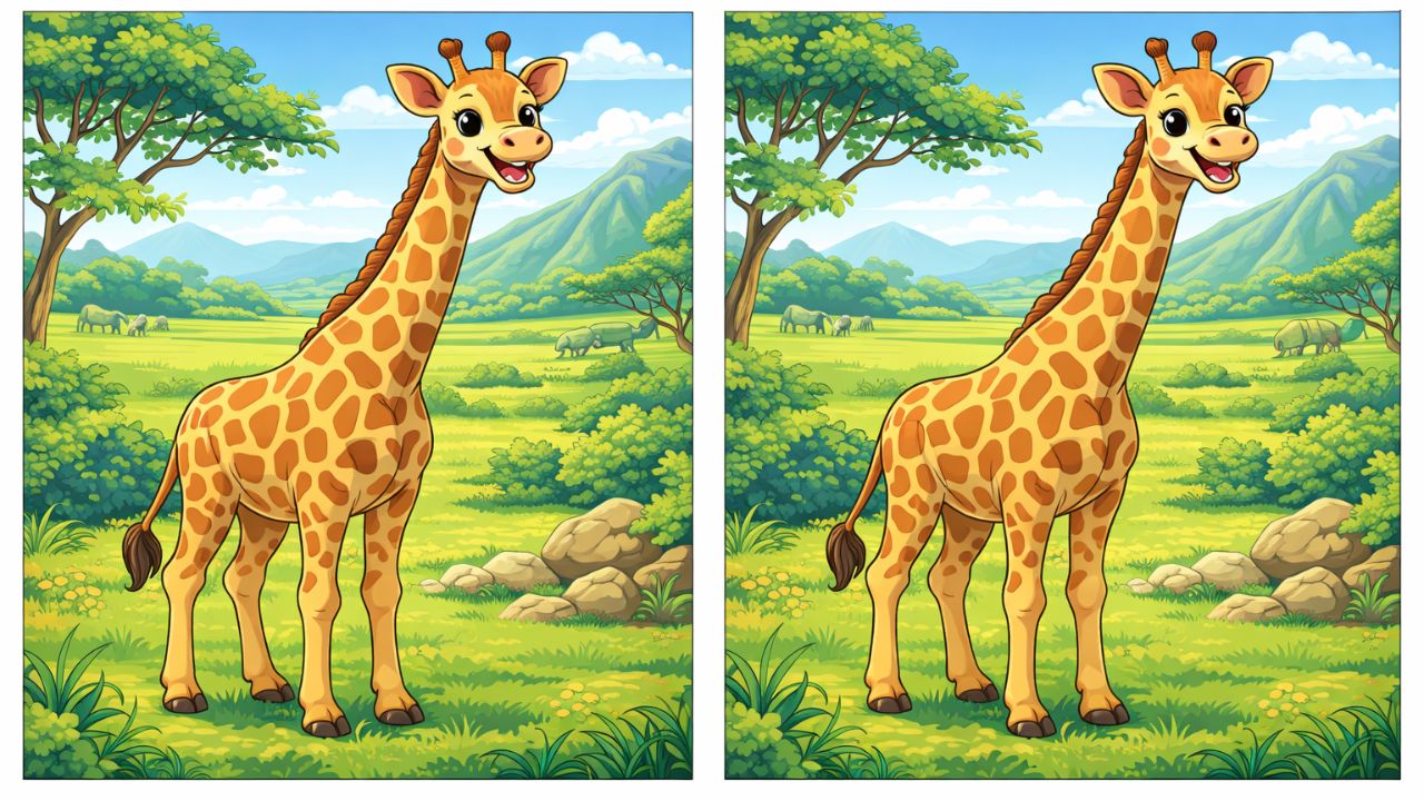 Brain Teaser Challenge: Find 3 Differences in the Giraffe Pictures
