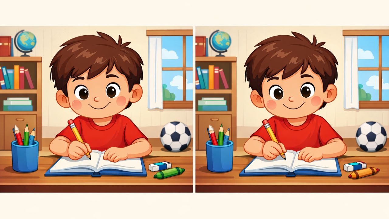 Spot the Difference Test Challenges You to Find 3 Changes in the Boy Drawing
