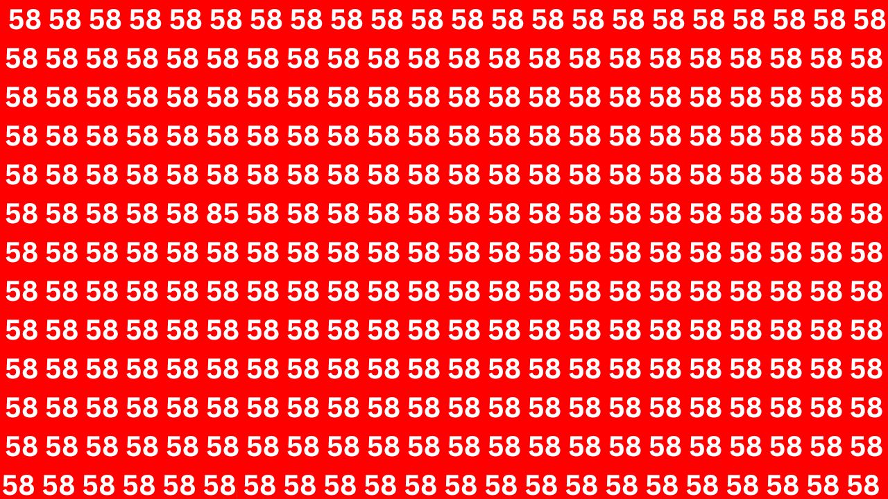 Mind Booster Illusion: Find the Hidden 85 Number Concealed Among 58s in Only 7 Seconds