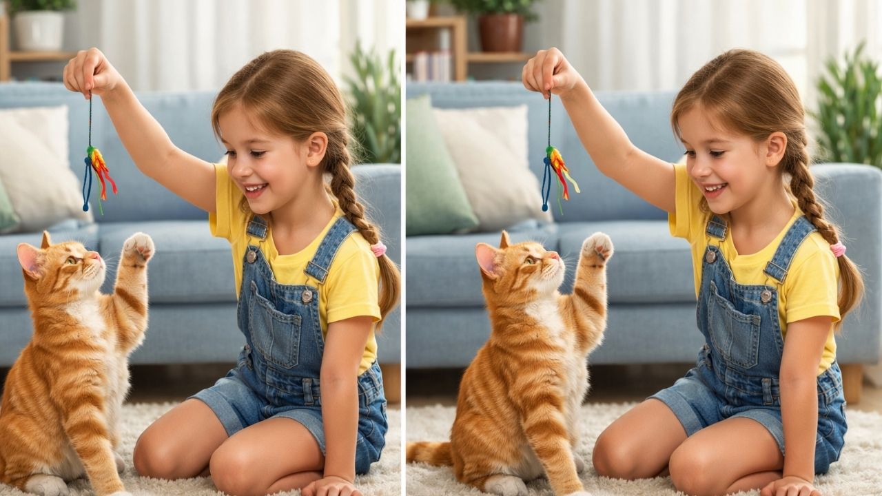 Quick Picture Puzzle: Can You Spot the 3 Changes in the Girl Playing With Cat Image