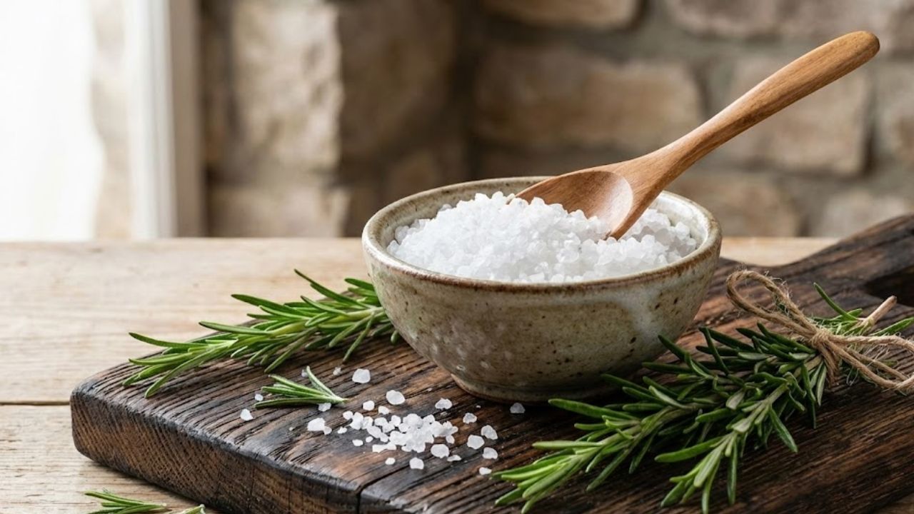 Rosemary and coarse salt: why you should keep them together in a jar indoors