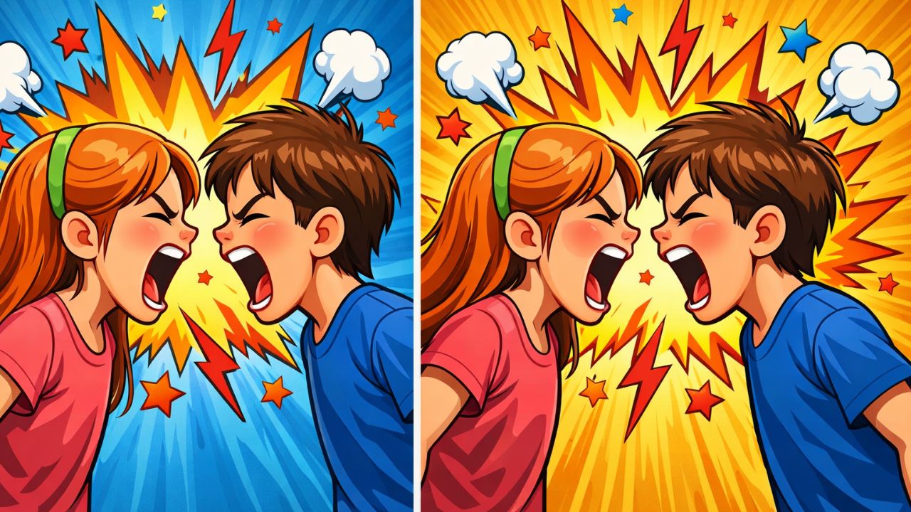 Visual Challenge in 9 Seconds Spot Differences in the Shouting Girl and Boy Image