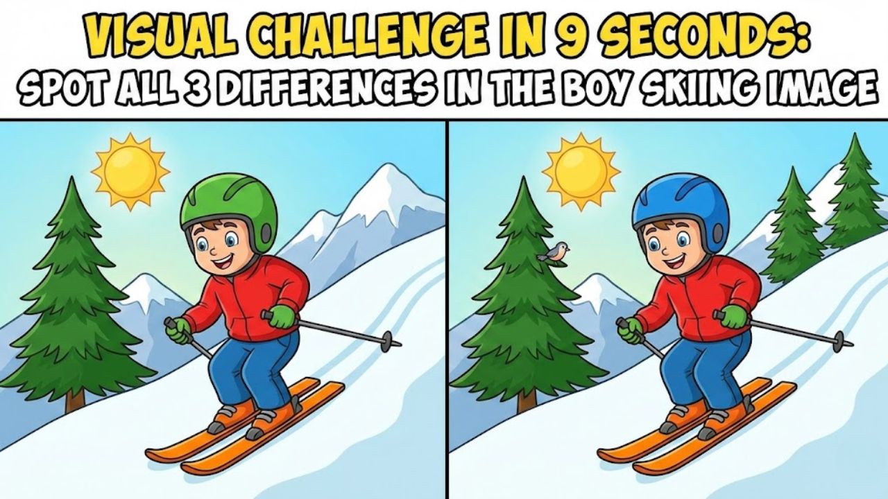 Visual Challenge in 9 Seconds Spot All 3 Differences in the Boy Skiing Image