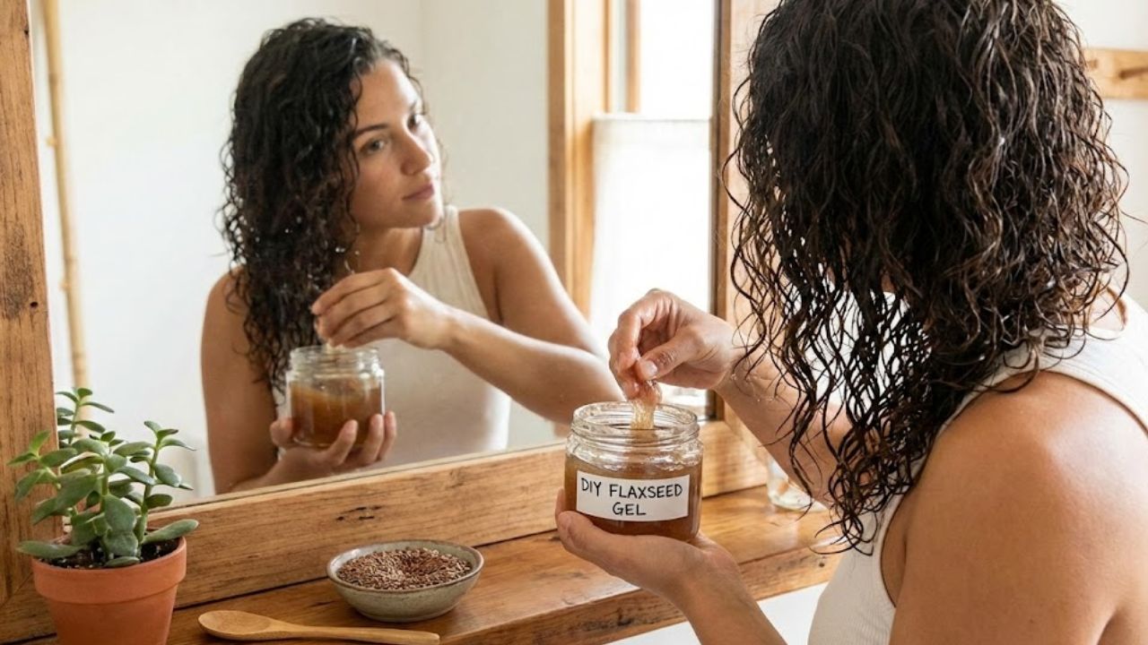 Women Applying Flaxseed Gel on Hair Instead of Styling Products — Natural Shine Hack